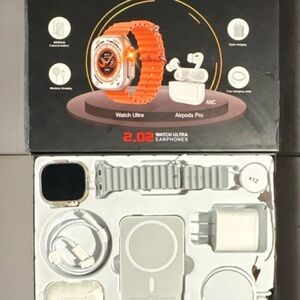 NIB X12 Unique Combination Smart Watch Ultra, Orange Band, Earphones, 2.02" (U)